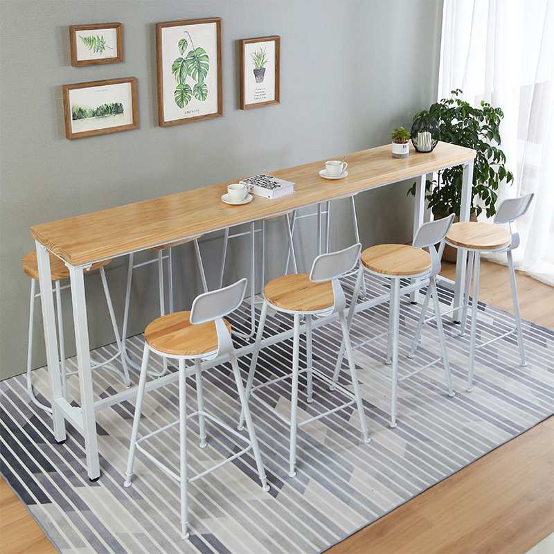 实木靠墙吧台桌铁艺家用阳台酒吧高脚桌子长条北欧奶茶店桌椅组合