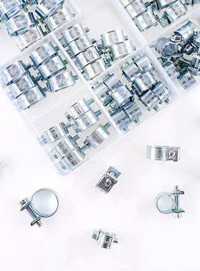 跨境  92PCS 盒装 镀锌双耳抱箍软管夹迷你喉箍金属紧固件套装