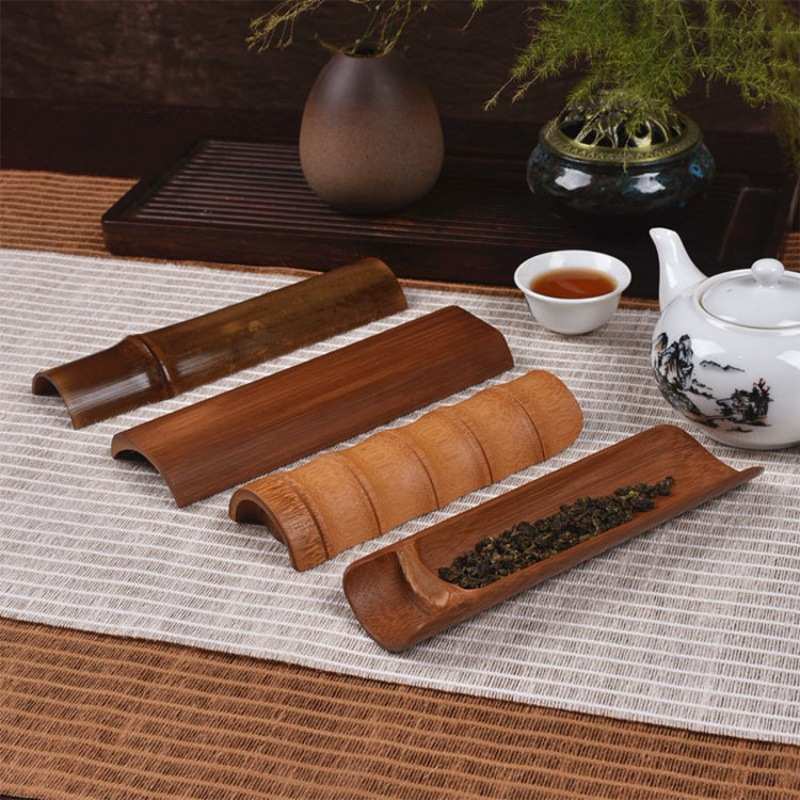 茶则竹子赏茶荷茶道配件竹碳化镜面竹节禅意跨境一件代发亚马逊