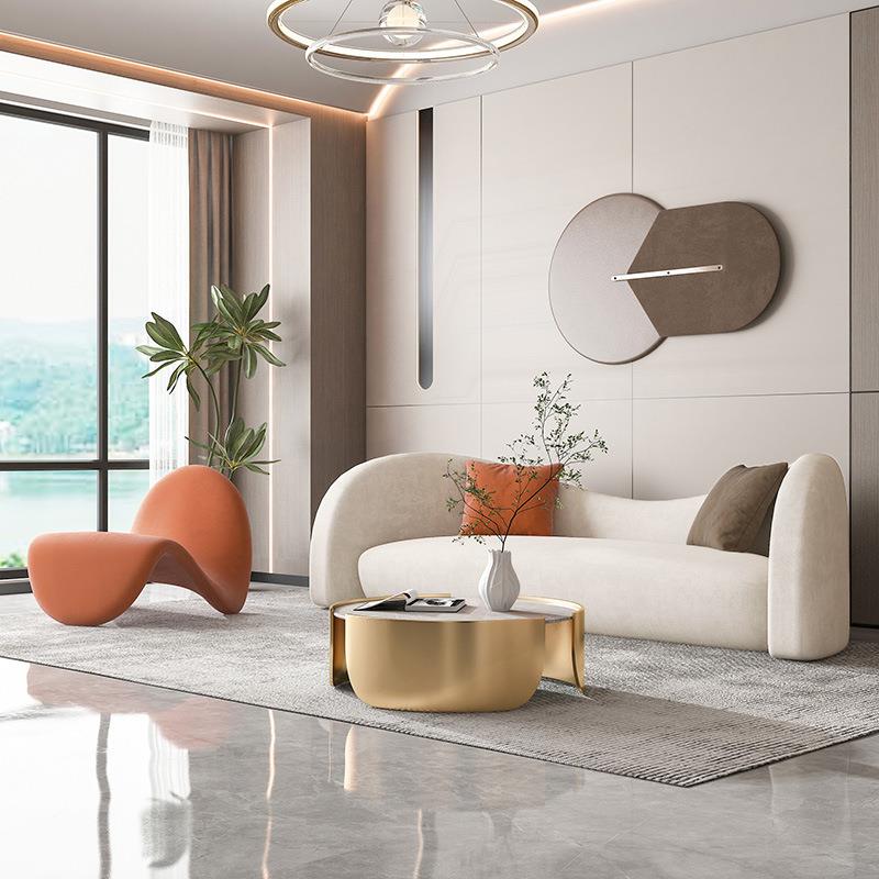 北欧布艺沙发客厅家用简约弧形小沙发办公室接待会客科技布沙发椅