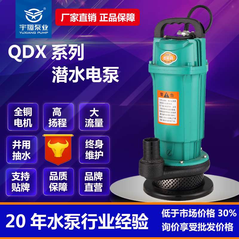 QDX潜水泵灌溉抽水机小型便携电动清水泵1寸家用抽水泵单相潜水泵
