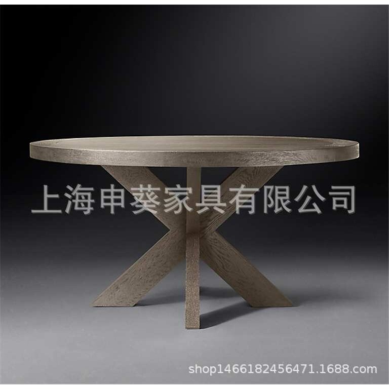 美式乡村法式复古实木圆型田园风现代风餐桌椅组合家用别墅样板房