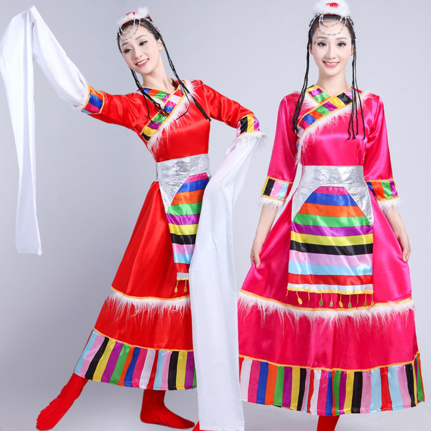 藏族舞蹈演出服装女少数民族水袖