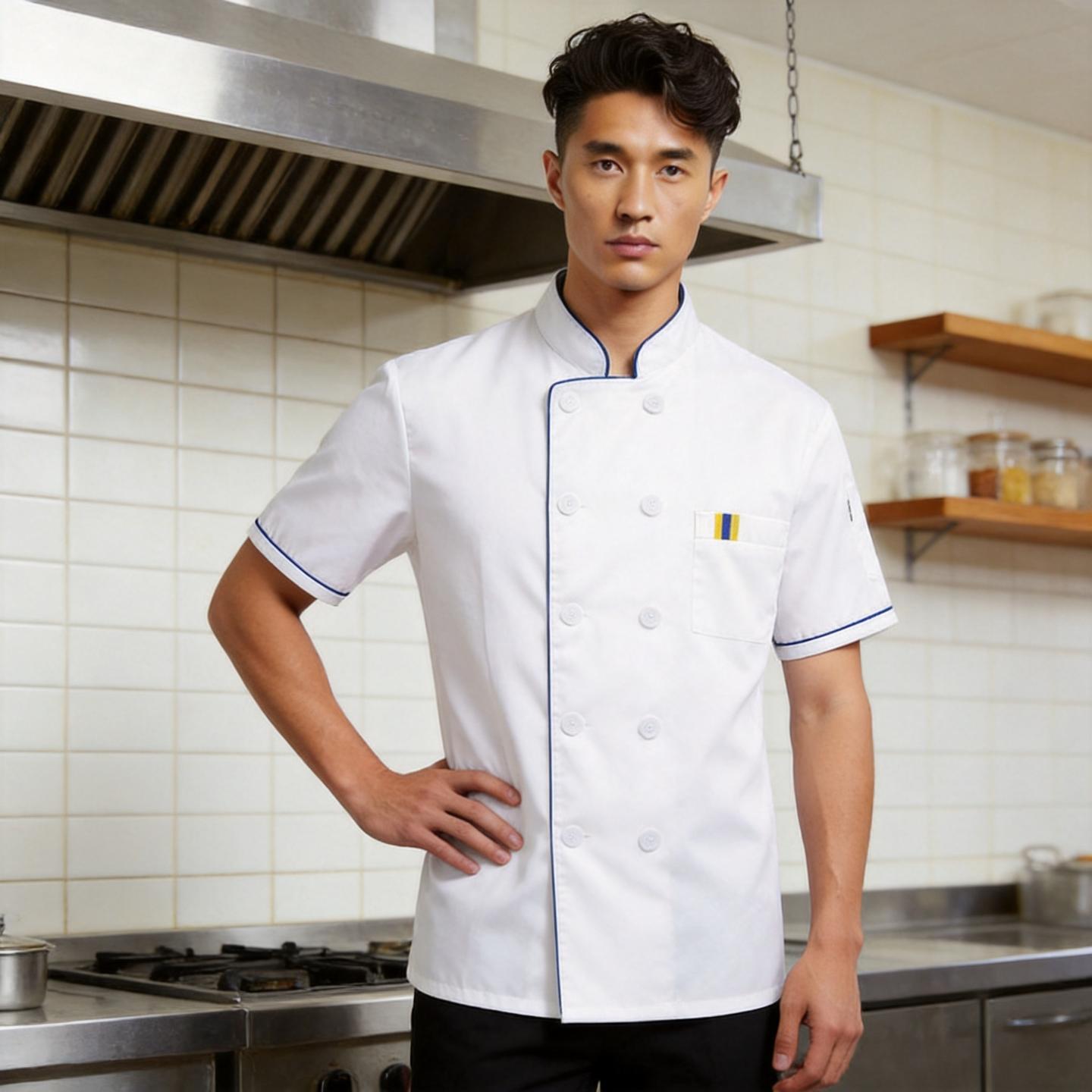 厨师工作服男短袖透气餐饮服装