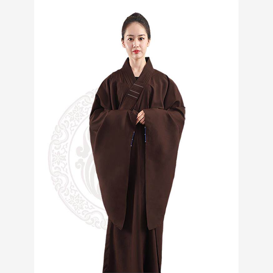 高档海青居士服女款咖啡色法会台麻海清僧衣僧服修禅服长衫大褂男