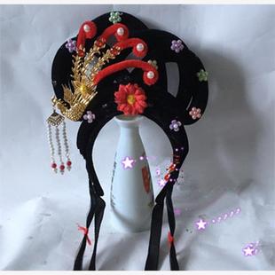 唱戏头饰头戴戏剧戏曲假发头饰黄梅戏头饰花旦丫环全套古风头套