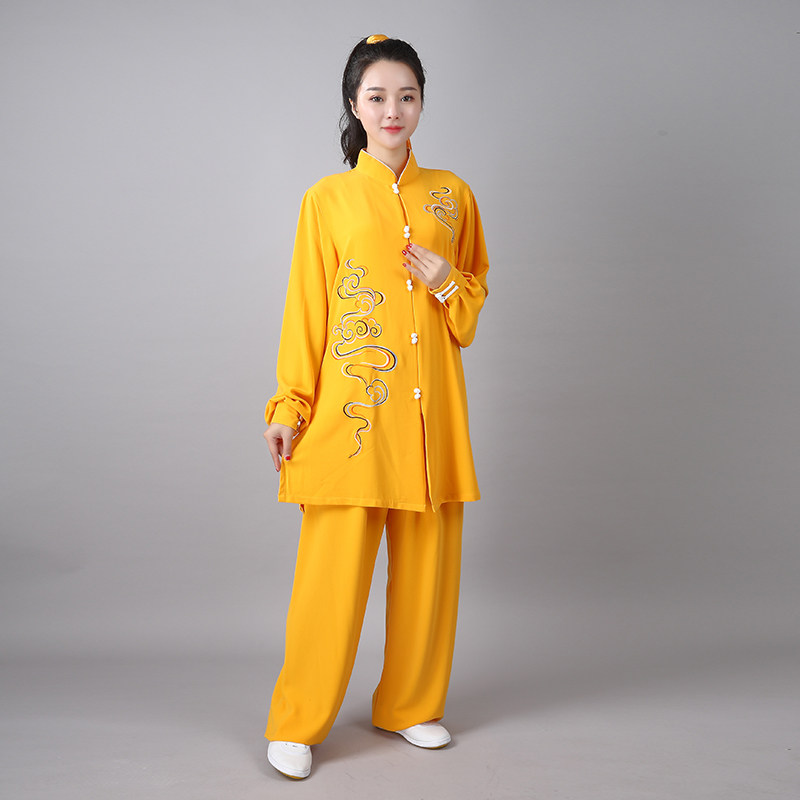新款太极服女垂顺飘逸中长款晨练练功服男团队高端武术表演服套装