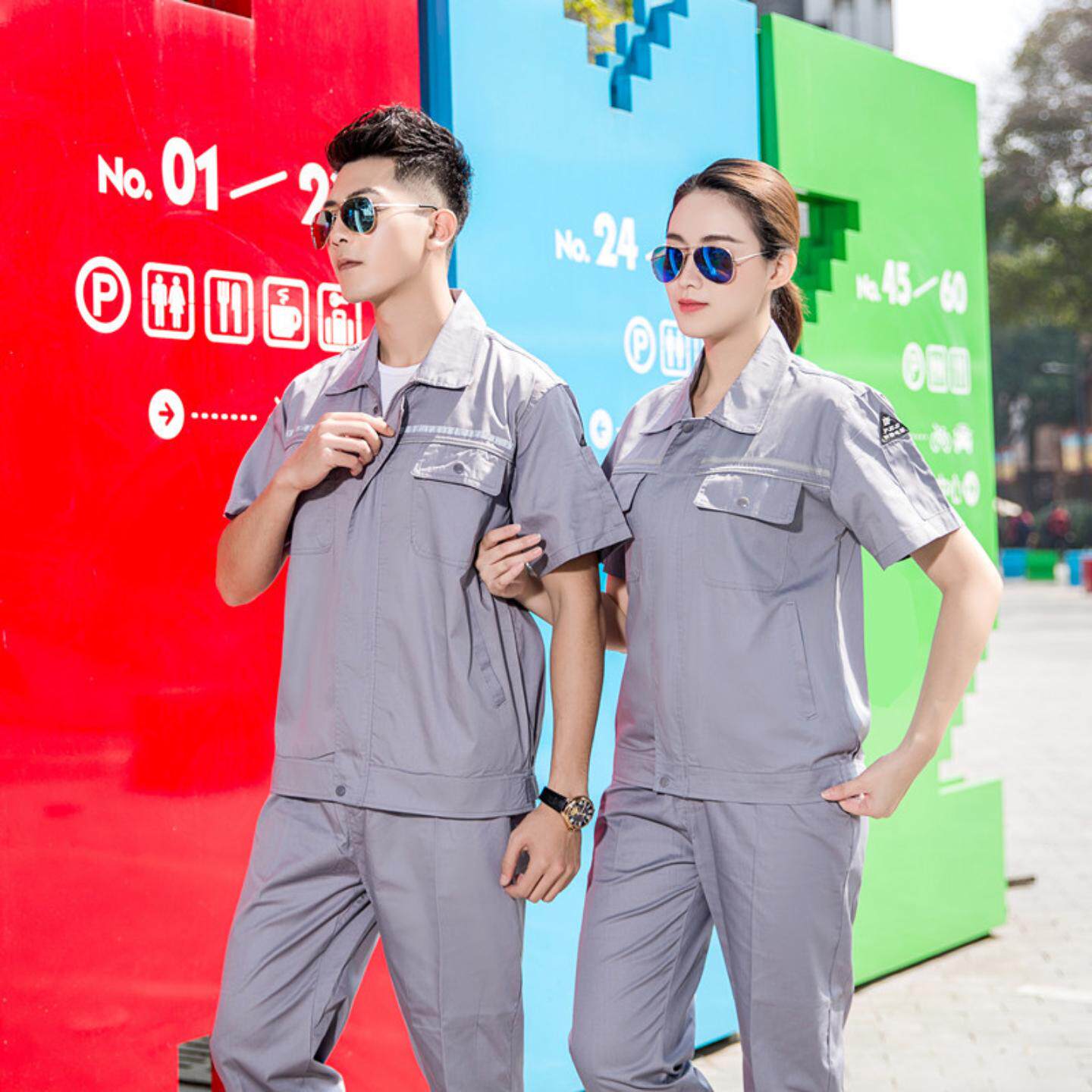 夏季短袖防静电工作服套装反光条