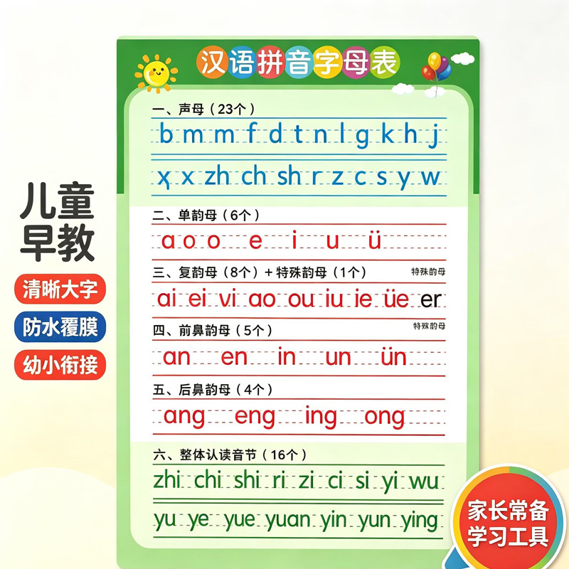 汉语拼音字母表挂图墙贴幼小衔接一年级声母韵母训练儿童学习神器图片