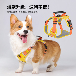 新款可装定位器狗狗牵引绳中小型犬狗狗胸背带可提拉反光遛狗绳子