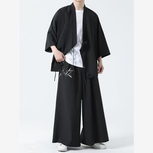 仙气交领汉服道袍男七分袖中国风套装刺绣y领右衽披风冰丝居士