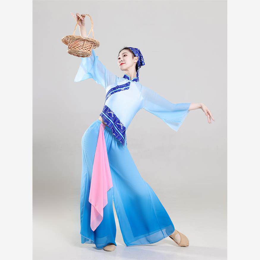 2024春晚采茶舞曲伴舞演出服新款采茶舞服装广场舞套装民族舞蹈服