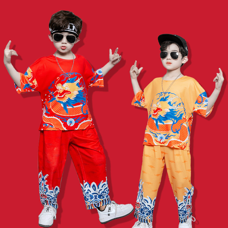 儿童演出服街舞套装男童武术服中国风表演服酷帅男孩走秀衣服