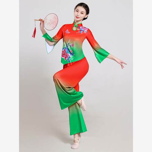 新款广场舞演出服中国风扇子舞秧歌舞蹈服中老年古典舞表演服套装
