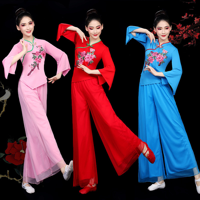 广场舞服装新款套装女中老年夏季舞蹈服阔腿演出服弹力大码秧歌服