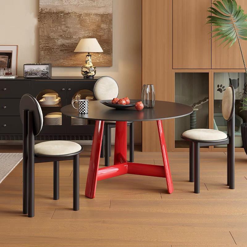 意式极简圆形岩板餐桌椅组合小户型家用现代简约客厅洽谈桌子