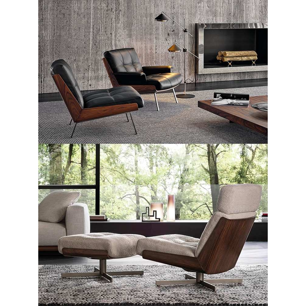 北欧意式休闲椅极简皮布艺单人沙发椅皮制客厅扶手可旋转老虎躺椅