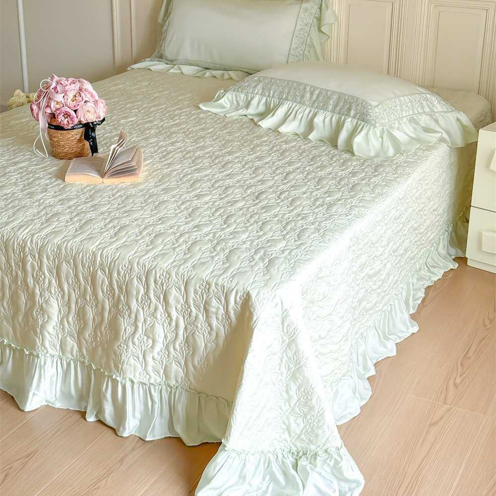 韩版公主风兰精天丝夏被床盖四件套荷叶花边刺绣清凉夏日床品