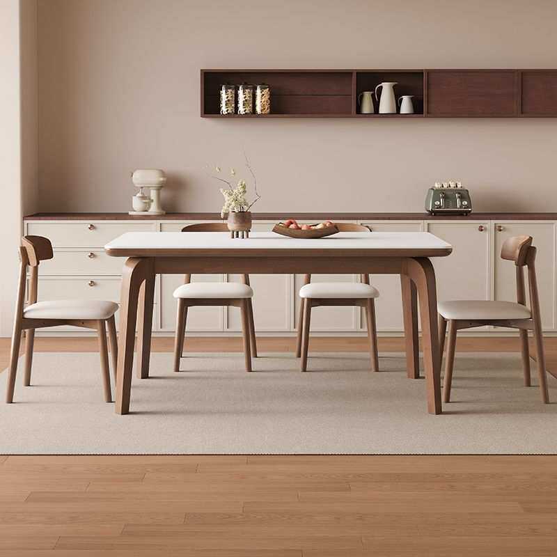轻奢实木岩板餐桌椅组合现代北欧小户型家用简约长方形桌子饭桌