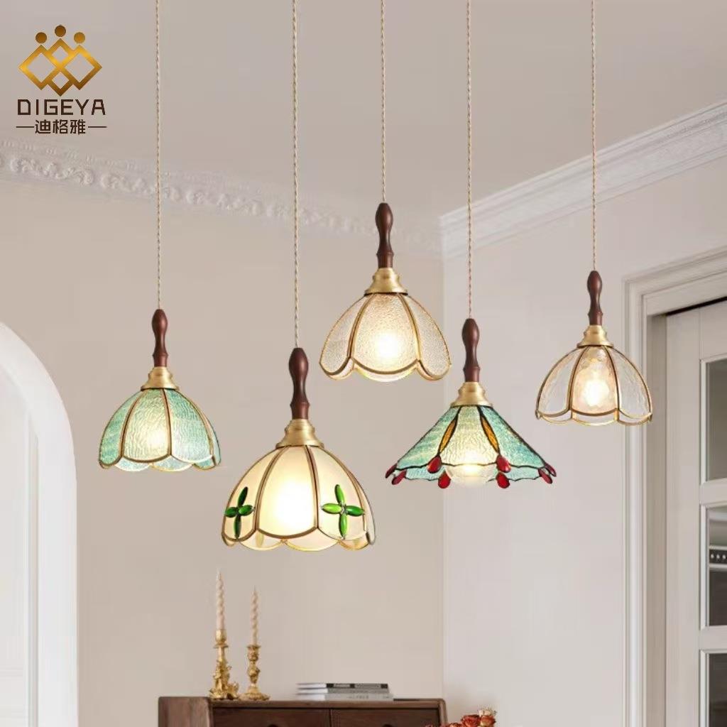 迪格雅中古风卧室床头吊灯创意复古胡桃木民宿餐厅玻璃氛围感吊灯