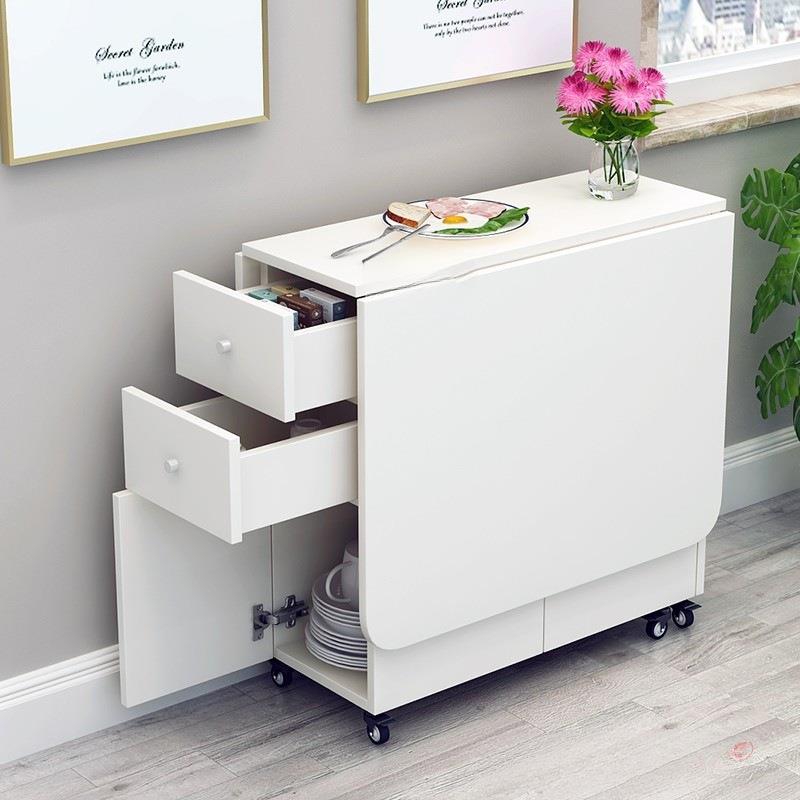 简约现代小户型伸缩折叠餐桌长方形移动厨房储物柜简易饭桌椅组