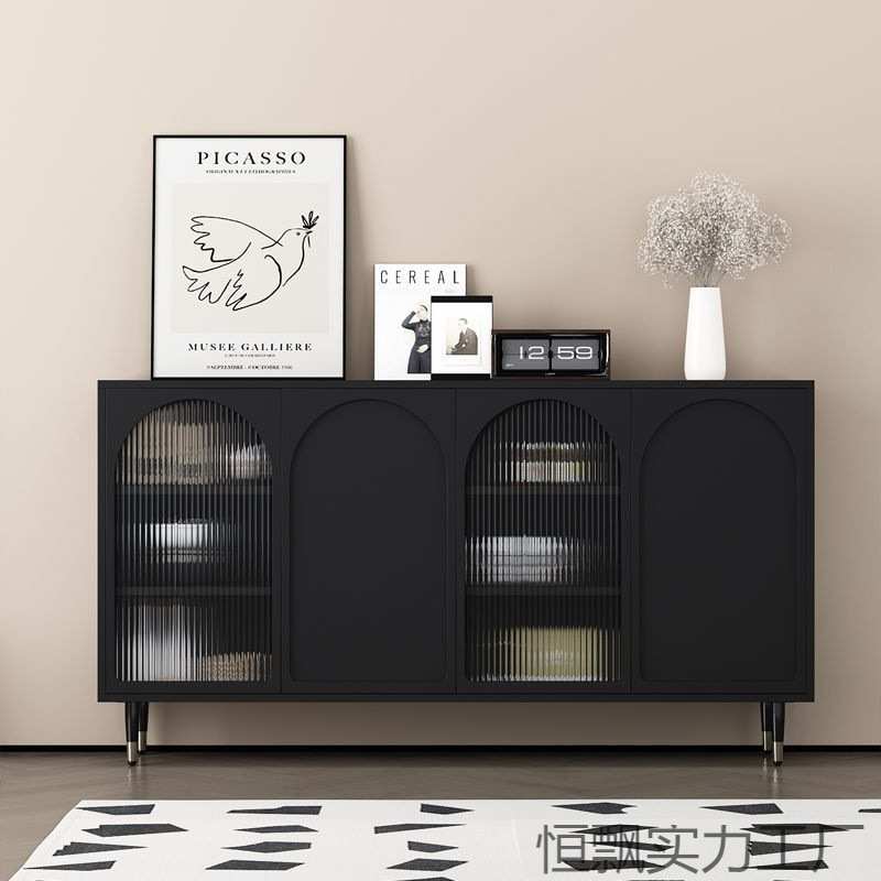 法式黑色复古餐边柜玄关柜一体餐厅厨房收纳柜靠墙碗柜酒柜茶水柜