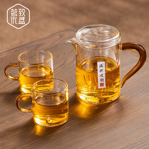 全玻璃加厚冲泡茶壶三件杯花茶绿茶E红茶杯日式茶水分离单壶公道