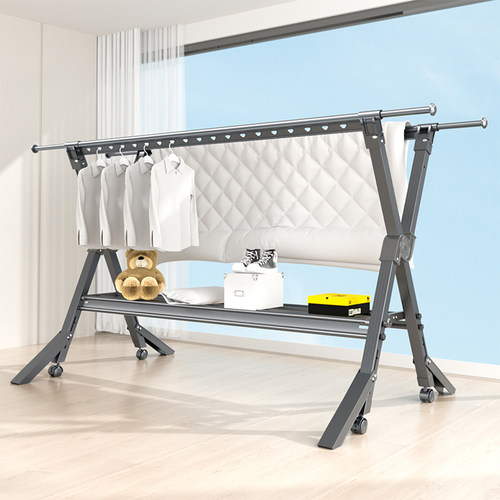 晾衣架落地折叠室内家用铝合金晒衣架阳台L室外凉衣杆架晒被子神