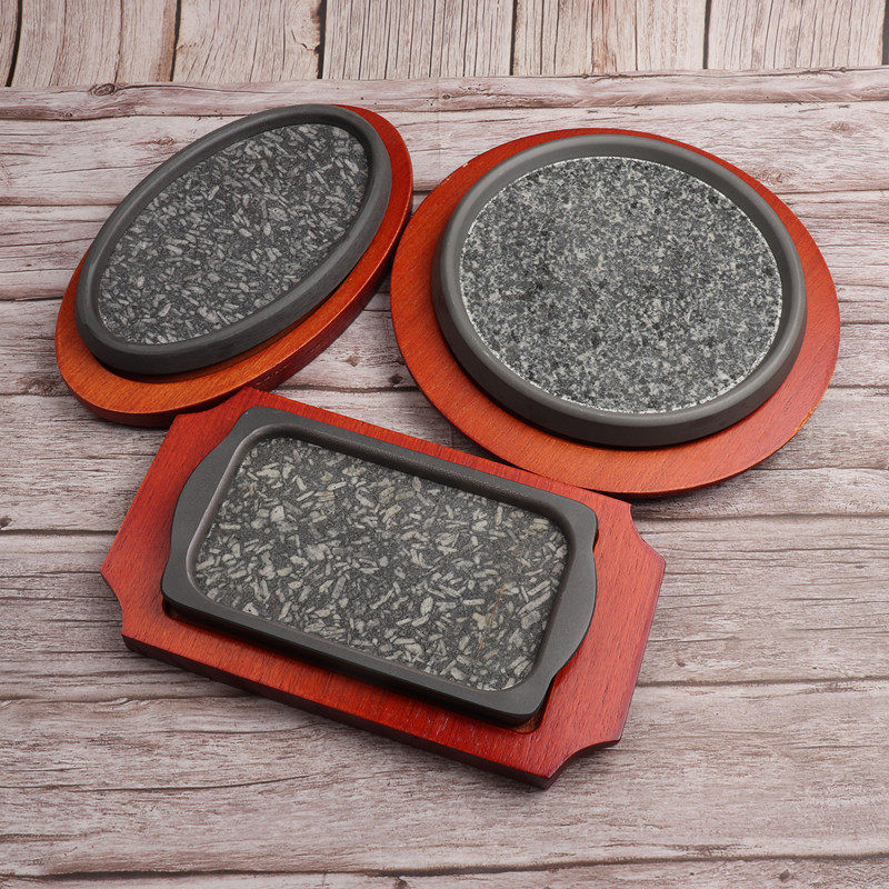 日式铁板烧石头烤盘日韩料理餐厅F豆腐茄子石板烧餐具牛排盘