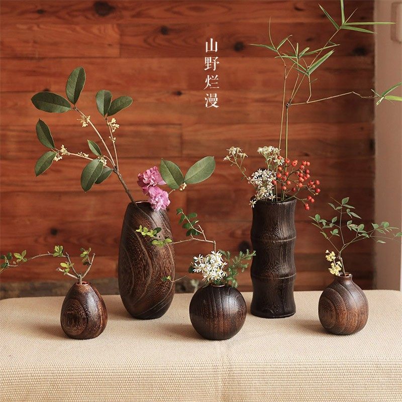 日式烧桐木花瓶实木花插花v器木质花瓶摆件台面餐桌小花瓶茶道花,家居饰品,花瓶,淘宝优惠券,粉丝福利购,淘宝优惠卷