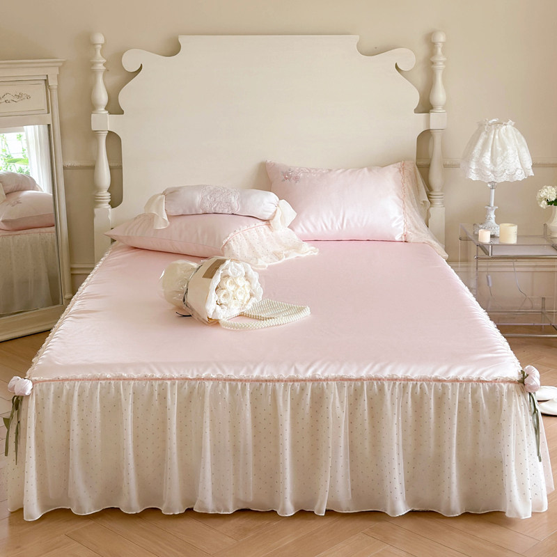 韩式蕾丝花边冰丝凉席四件套u粉色公主风空调席子三件套1.8m床裙,床上用品,冰丝席,淘宝优惠券,粉丝福利购,淘宝优惠卷