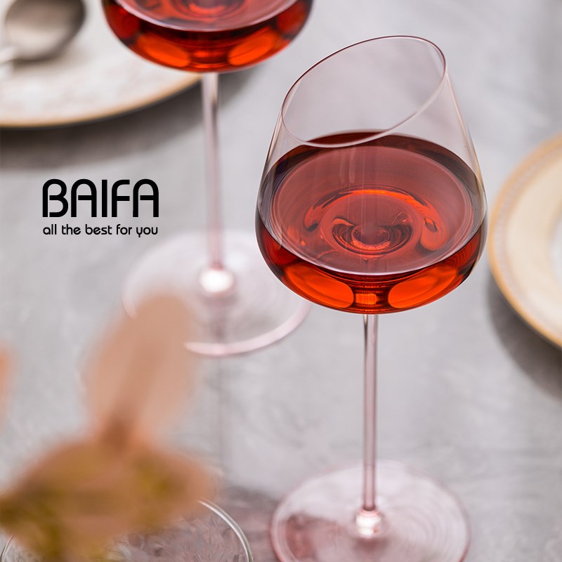 ins风粉色红酒杯水晶杯粉色高脚杯轻奢M斜口高颜值葡萄酒杯礼盒