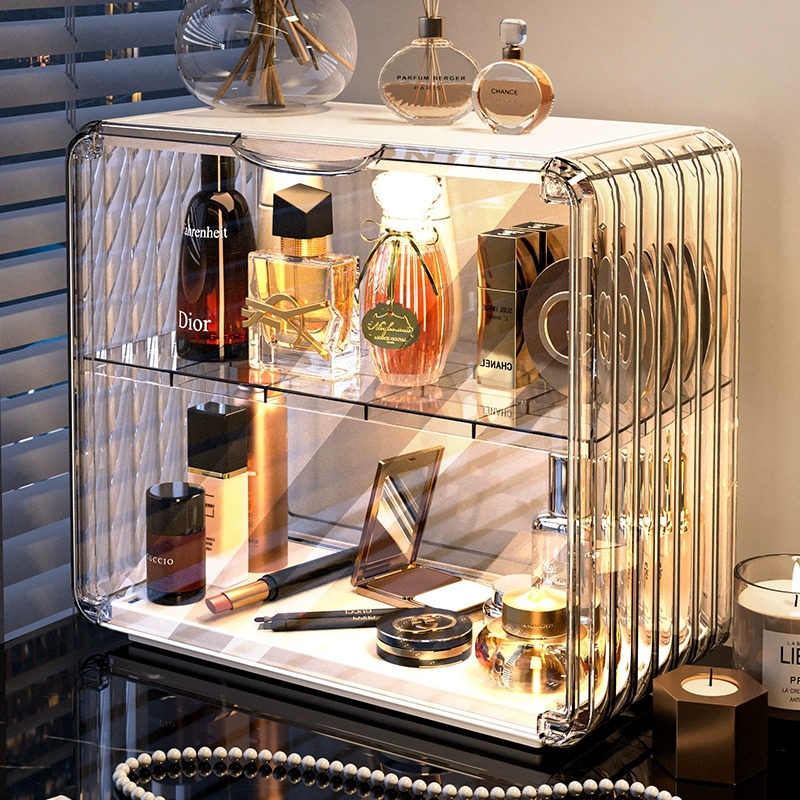 化妆品收纳盒g防尘桌面护肤品收纳箱梳妆台香水置物架高级感亚克