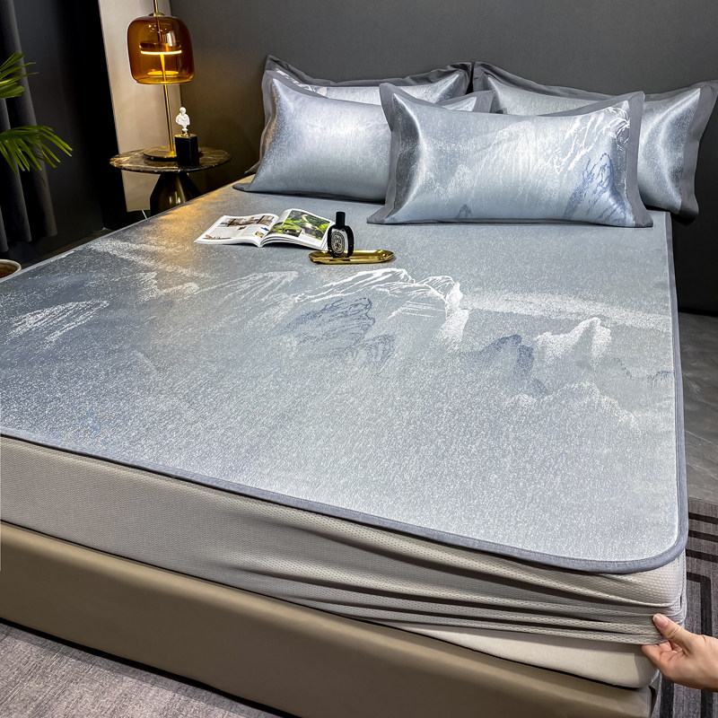 夏季冰丝凉席三件套可水洗冰丝席子床笠款折叠式P高档空调软席1.8,床上用品,冰丝席,淘宝优惠券,粉丝福利购,淘宝优惠卷