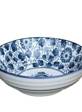 家用日式和风陶瓷k餐具米饭碗面碗青花釉中彩浅口螺纹餐碗套装礼