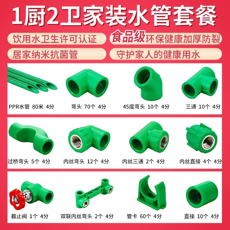 【品质家装套餐】ppr水管配件家A用装修水电材料绿色4分管热熔管