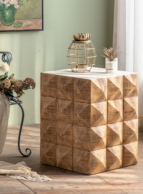 侘寂风复古实木小茶几客厅沙发边几民宿角几样P板房酒店床头小桌