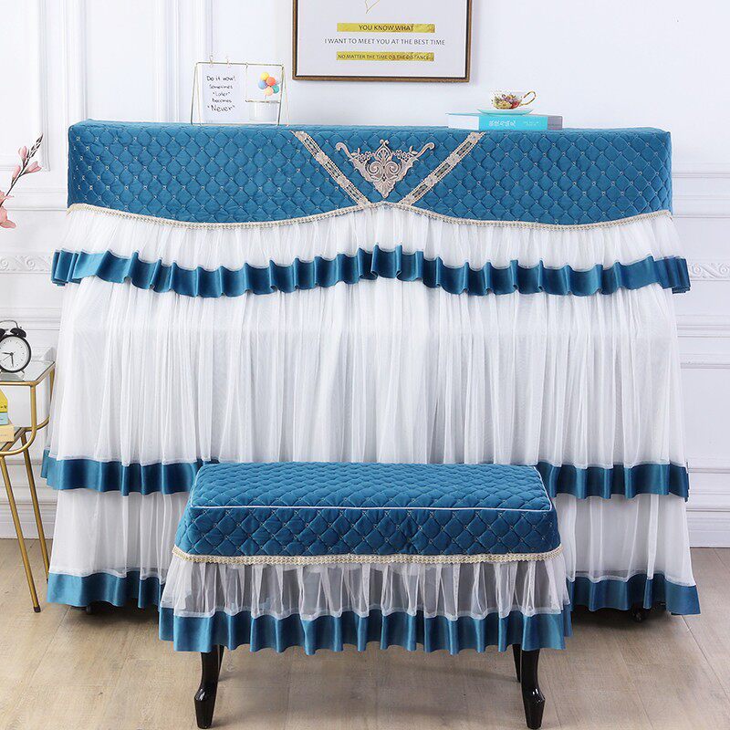 全包钢琴罩全罩加厚n布艺棉质钢琴套欧式田园琴披定做蕾丝琴凳半