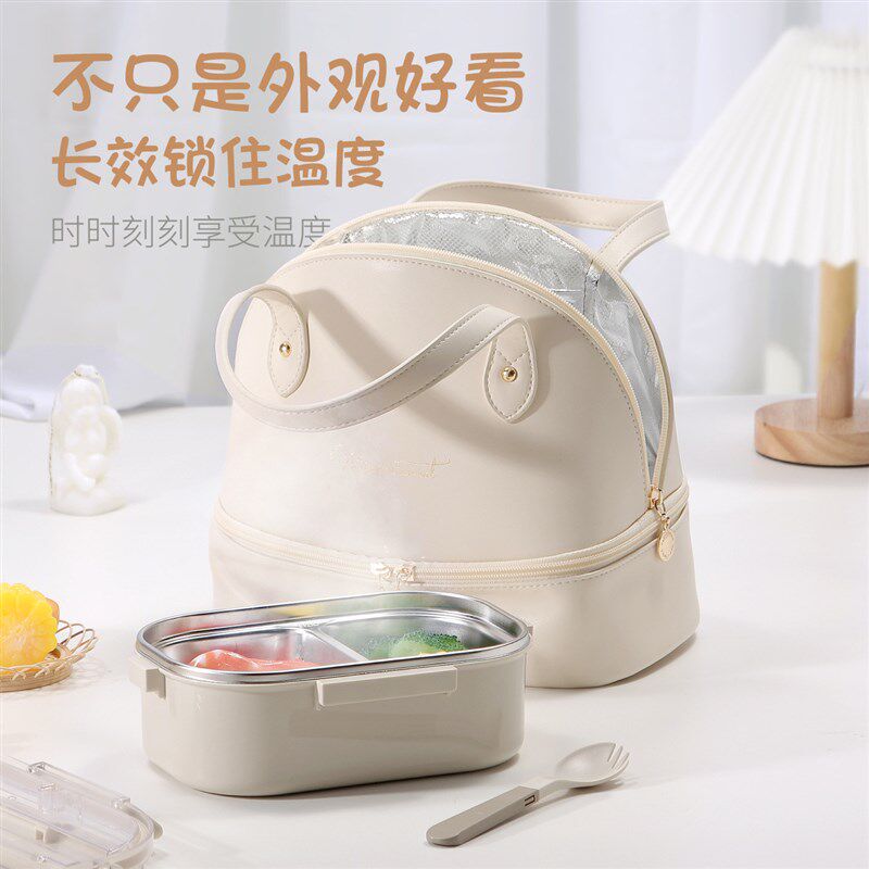 女士皮质外带饭包高颜值送饭保温玻E璃饭盒手提袋子锡箔通勤便当