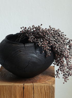 侘寂风底座雕塑造台装p饰摆件方形香樟木日式民宿碳化木墩家用实