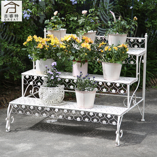 室外庭院铁e艺阶梯式花架落地花店展示多肉花盆台阶梯形置物架多