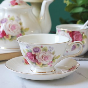 欧式 下午茶陶瓷茶具家用O茶杯配架送勺结婚礼品 咖啡杯碟套装 英式