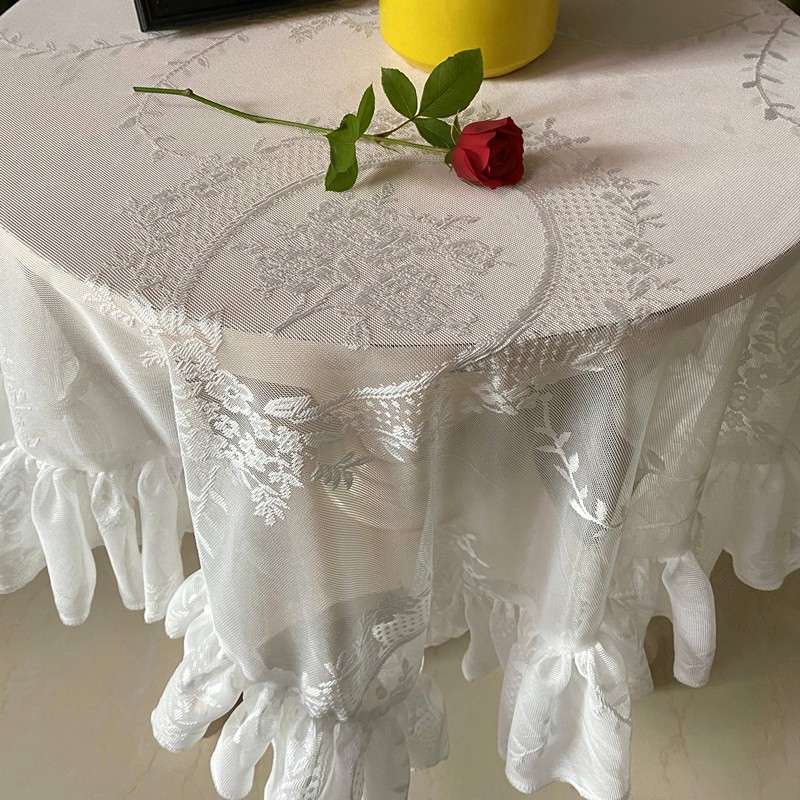 美式复古公主白色蕾丝圆长桌布茶几台布田园装饰法式盖布2.021新