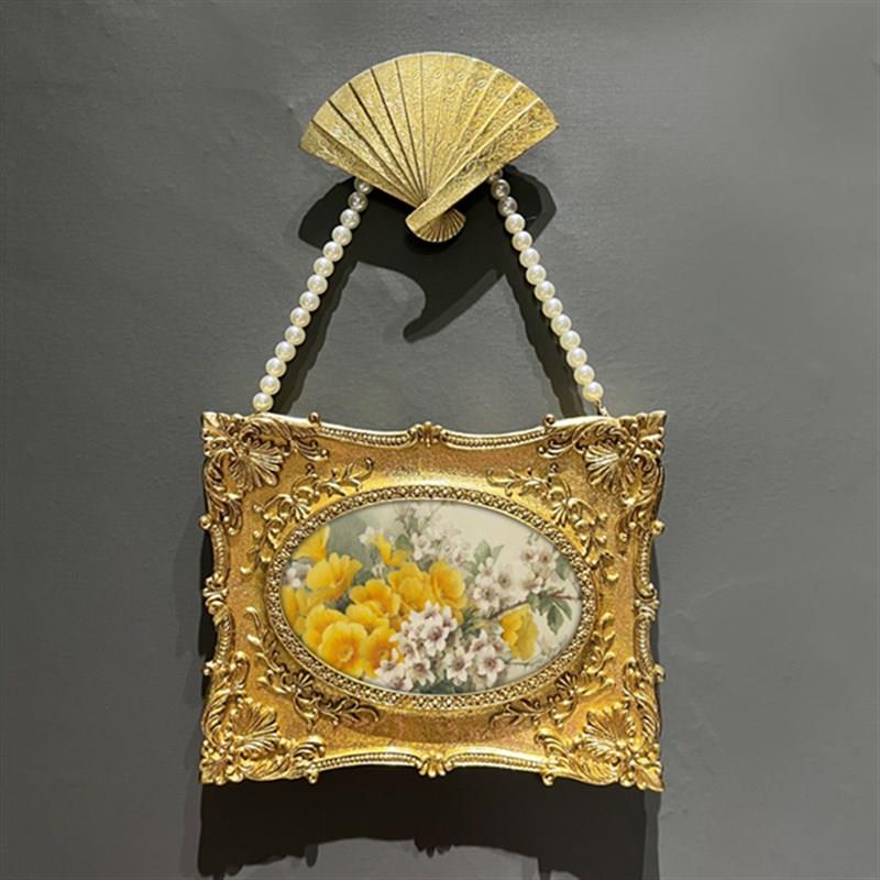 法式中古珍珠链相框装饰画植物花卉卧K室餐厅小众挂画床头美式