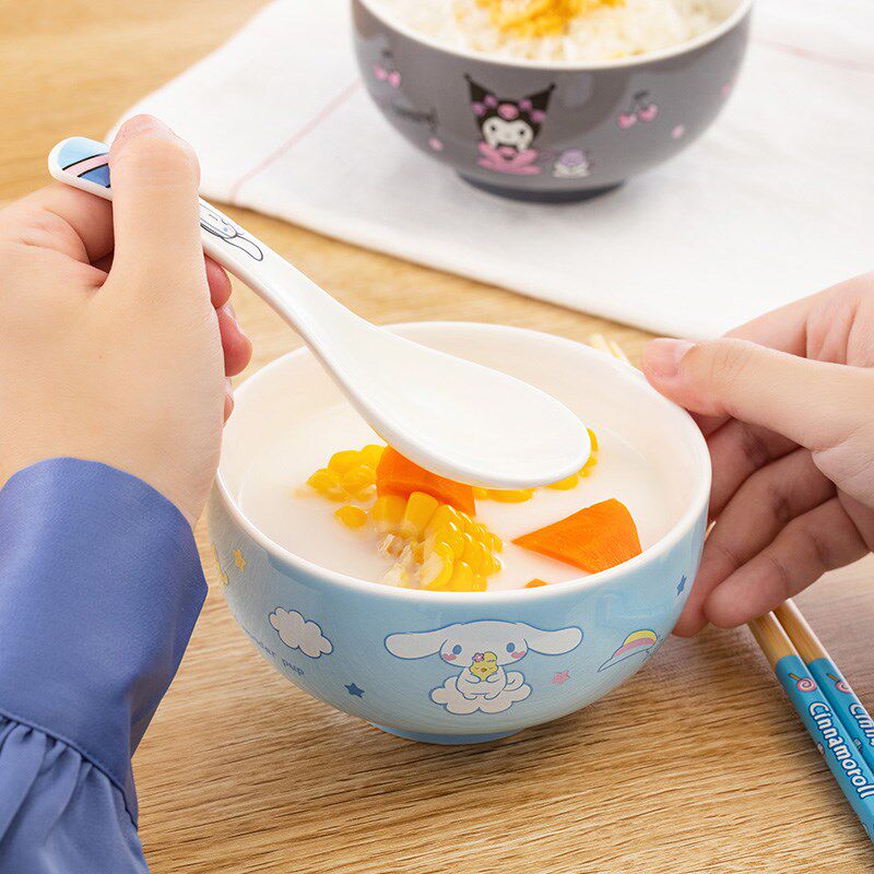 玉桂狗一人食g餐具陶瓷碗饭盘调羹组合可爱少女心家用陶瓷套装