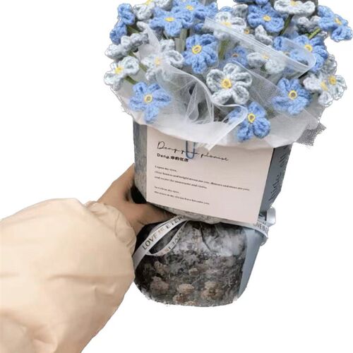 勿忘我仿真花束diy材料包毛线手工编织自制成品P520母亲节创意礼