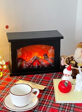 ins冬季复古仿真火焰壁炉灯 电子氛围J灯房间桌面摆件圣诞装饰灯