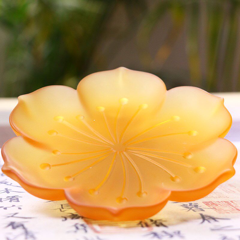古法琉璃a莲花盘果碟烛台中式桌面家用客厅糖果水果香插琉璃莲花