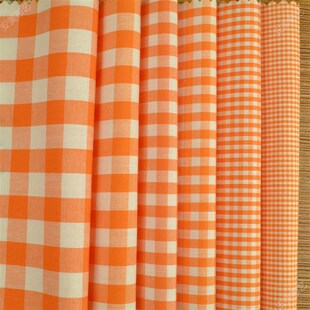 桔白朝阳格 全棉薄款格子布 纯棉手工儿童衬衫布料 鲜艳套色包邮