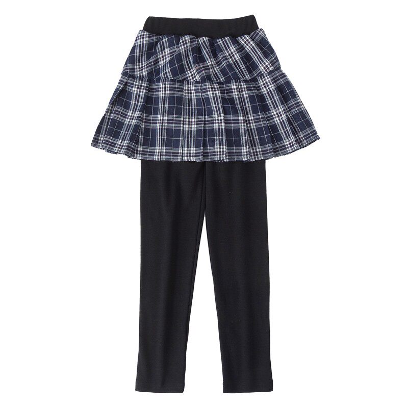 女童纯棉打底裤2021秋冬款中大儿童外穿修身长裤子假两件格子裙裤
